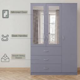 Home Discount Vida Designs Riano 3 Door 3 Drawer Mirrored Wardrobe Bedroom Furniture in Grey - thumbnail 4