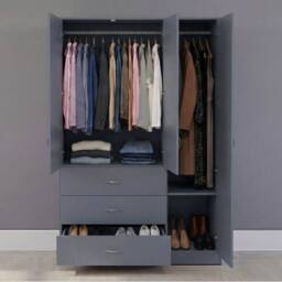 Home Discount Vida Designs Riano 3 Door 3 Drawer Mirrored Wardrobe Bedroom Furniture in Grey - thumbnail 6
