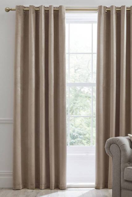Laurence Llewelyn-Bowen Montrose' Velvet Blackout-Coated Pair of Eyelet Curtains in Natural - Size: 117 cm width x 183 cm drop - image 1
