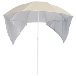 Berkfield Home Beach Umbrella with Side Walls Sand 215 cm in Yellow - thumbnail 2