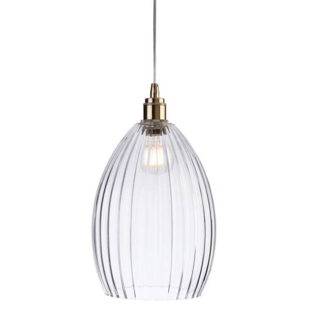 Netlighting Victory 1 Light Dome Ceiling Pendant Antique Brass Clear Glass E27