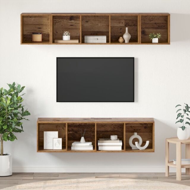Berkfield Home Wall-mounted with Storage 4 pcs Old wood 37 x 37 x 142.5 cm Engineered wood in Brown - image 1