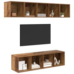 Berkfield Home Wall-mounted with Storage 4 pcs Old wood 37 x 37 x 142.5 cm Engineered wood in Brown - thumbnail 3