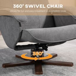 HOMCOM Swivel Recliner Chair with Footstool & Wooden Base in Grey - thumbnail 5