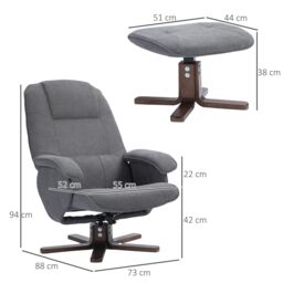 HOMCOM Swivel Recliner Chair with Footstool & Wooden Base in Grey - thumbnail 3