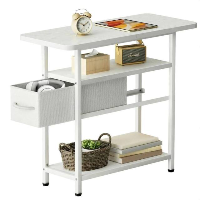 FORGEVIO Narrow Side Table with Drawers, 3 Tier Slim End for Small in White - image 1