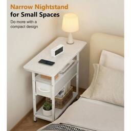 FORGEVIO Narrow Side Table with Drawers, 3 Tier Slim End for Small in White - thumbnail 3