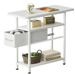 FORGEVIO Narrow Side Table with Drawers, 3 Tier Slim End for Small in White