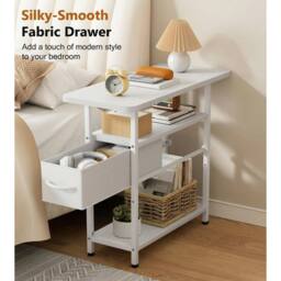 FORGEVIO Narrow Side Table with Drawers, 3 Tier Slim End for Small in White - thumbnail 2