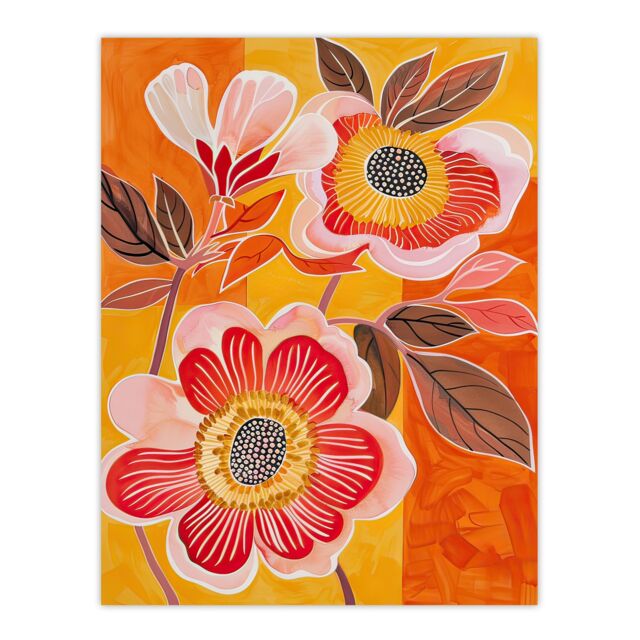 "Artery8 Abstract Pink Summer Wildflowers Painting Bright Wall Art Print in Orange - Size: W12"" x H16""" - image 1