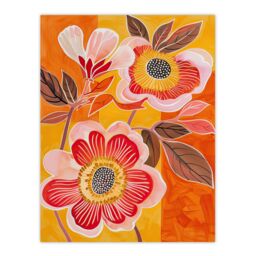 "Artery8 Abstract Pink Summer Wildflowers Painting Bright Wall Art Print in Orange - Size: W12"" x H16""" - thumbnail 1