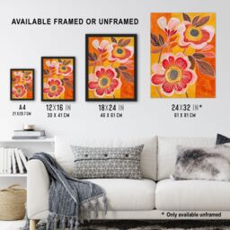 "Artery8 Abstract Pink Summer Wildflowers Painting Bright Wall Art Print in Orange - Size: W12"" x H16""" - thumbnail 3