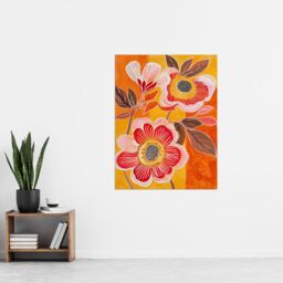 "Artery8 Abstract Pink Summer Wildflowers Painting Bright Wall Art Print in Orange - Size: W12"" x H16""" - thumbnail 4
