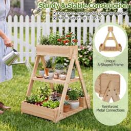 Costway 3-Tier Raised Garden Bed Wooden Elevated Flower Bed w/3 Planter Boxes in Natural - thumbnail 4