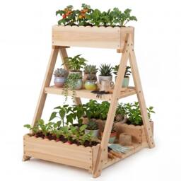 Costway 3-Tier Raised Garden Bed Wooden Elevated Flower Bed w/3 Planter Boxes in Natural - thumbnail 7
