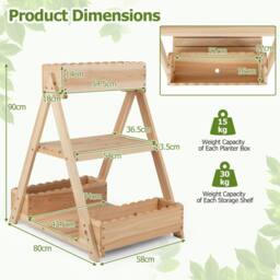 Costway 3-Tier Raised Garden Bed Wooden Elevated Flower Bed w/3 Planter Boxes in Natural - thumbnail 2