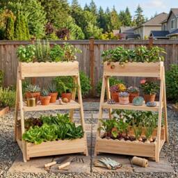 Costway 3-Tier Raised Garden Bed Wooden Elevated Flower Bed w/3 Planter Boxes in Natural - thumbnail 5