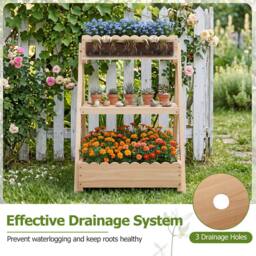 Costway 3-Tier Raised Garden Bed Wooden Elevated Flower Bed w/3 Planter Boxes in Natural - thumbnail 6