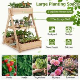 Costway 3-Tier Raised Garden Bed Wooden Elevated Flower Bed w/3 Planter Boxes in Natural - thumbnail 9