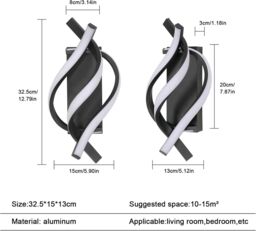 COMELY Modern Indoor Wall Lights, 22W Spiral LED Wall Lights, Black, 6500K in Black - thumbnail 6