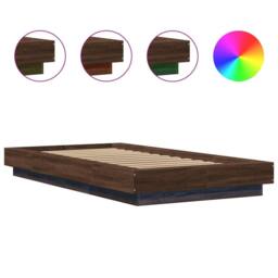 Berkfield Home Bed Frame with LED Lights without Mattress Brown Oak 90x190cm - Size: 90x190 cm - thumbnail 8