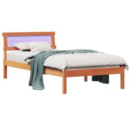 Berkfield Home with LED Strip Lights with Headboard Wax brown 90 x 200 cm Solid pine wood - thumbnail 3