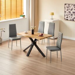 KOSY KOALA Wooden Dining Table with 4 Grey Chairs - Dining Kitchen Room Furniture in Brown