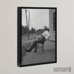 "Artery8 Oklahoma Sheriff in front of jail Lange Framed Canvas Wall Art Print in Grey - Size: W12"" x H16""" - thumbnail 2