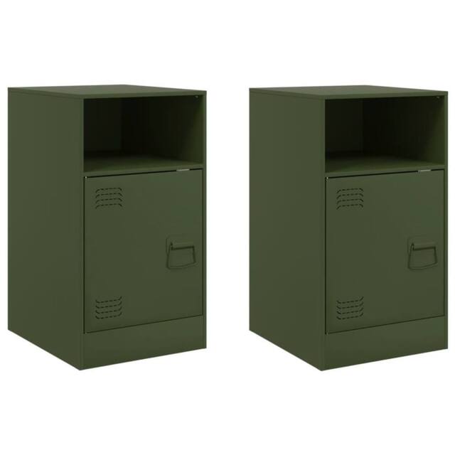 Berkfield Home Bedside Cabinets 2 pcs Olive Green 34.5x39x62 cm Steel