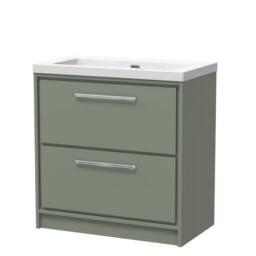 Balterley Bathroom 2 Soft-Close Drawer Floor Fireclay Basin, Green, 800mm in Green - thumbnail 1
