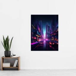 "Artery8 Neon Purple Cityscape Electronic Futuristic Skyscraper Boys Bedroom Extra Large XL Wall Art Poster Print - Size: W24"" x H32""" - thumbnail 4