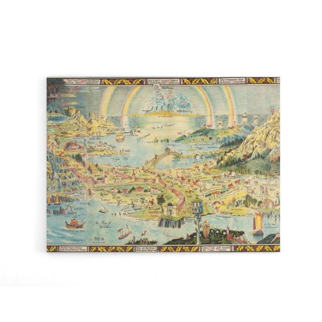 "Artery8 Map Sleigh 1918 Ancient Fairyland Fantasy Canvas Wall Art Print - Size: W18"" x H24""" - image 1