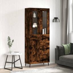 Berkfield Home Highboard Smoked Oak 69.5x34x180 cm Engineered Wood in Brown - thumbnail 2