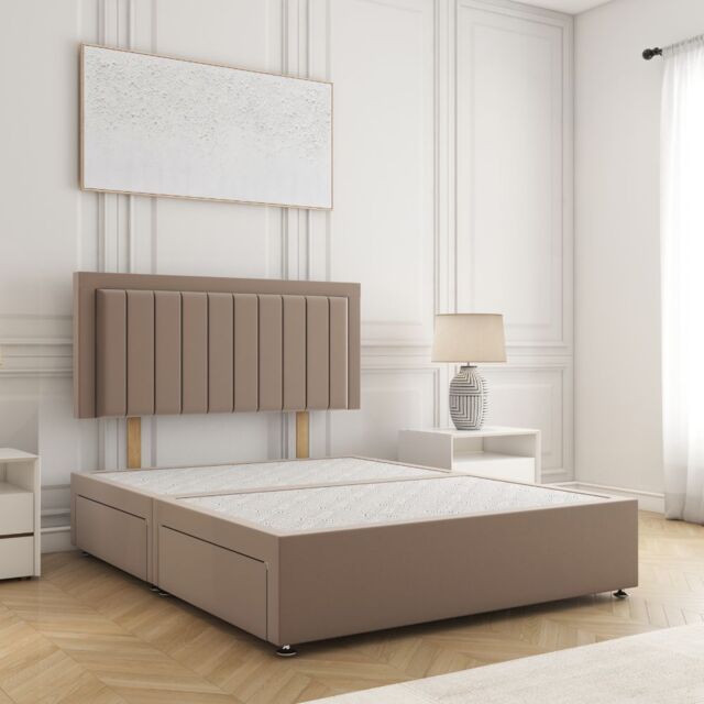BSSPOKE Zarah Divan Bed Plush Velvet 2Drawers Same Side Headboard No Mattress in Bronze - Size: Small Double - image 1