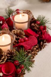 Dibor Winter Red Rose Trio Tealight Xmas Centrepiece Christmas Décor Candle Holders 37cm - thumbnail 4