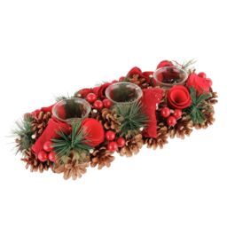 Dibor Winter Red Rose Trio Tealight Xmas Centrepiece Christmas Décor Candle Holders 37cm - thumbnail 2
