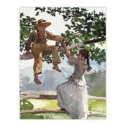 Artery8 Winslow Homer On the Fence Children Watercolour Framed Wall Art Print - Size: A4 - thumbnail 3