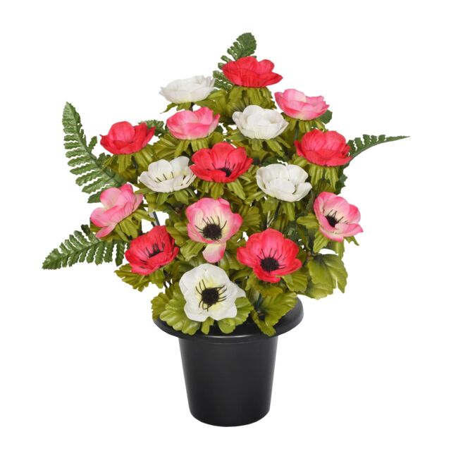 Sincere Floral Artificial Flower Front Facing Memorial Graveside Rose Bowl in Pink