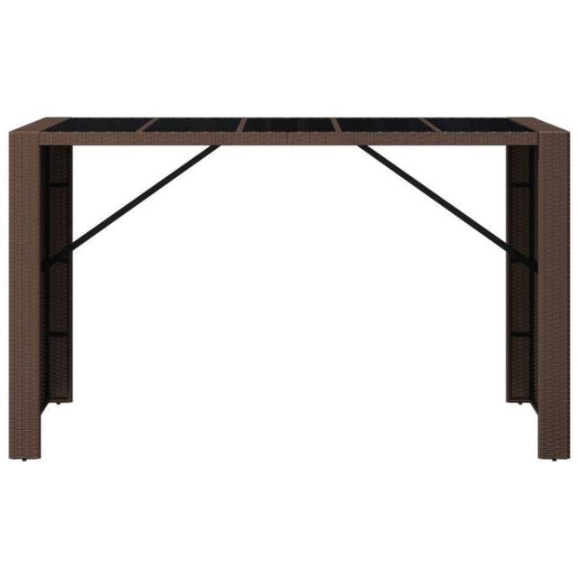 Berkfield Home Beautiful Bar Table with Glass Top Brown 185x80x110 cm Poly Rattan - Size: 185 x 80 x 110 cm - image 1