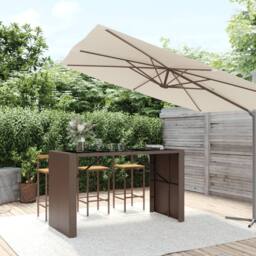 Berkfield Home Beautiful Bar Table with Glass Top Brown 185x80x110 cm Poly Rattan - Size: 185 x 80 x 110 cm - thumbnail 2