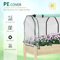OUTSUNNY Raised Garden Bed with PE Cover Patio Elevated Wood Planter Box in Natural - thumbnail 4
