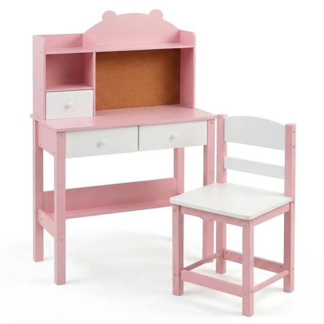 SPETLEK Desk & Chair Set with Hutch & Drawers Wooden Study Table Pink - image 1