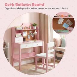 SPETLEK Desk & Chair Set with Hutch & Drawers Wooden Study Table Pink - thumbnail 6