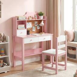 SPETLEK Desk & Chair Set with Hutch & Drawers Wooden Study Table Pink - thumbnail 8