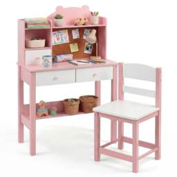 SPETLEK Desk & Chair Set with Hutch & Drawers Wooden Study Table Pink - thumbnail 4