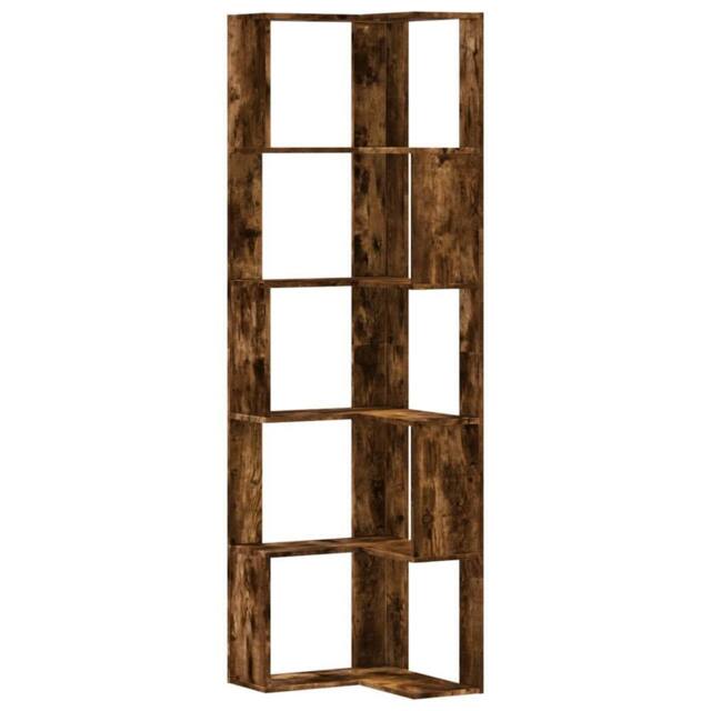 Berkfield Home Corner Bookcase 5-Tier Smoked Oak 50x50x179 cm Engineered Wood in Brown - Size: 50 x 50 x 179 cm - image 1