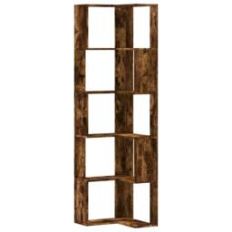Berkfield Home Corner Bookcase 5-Tier Smoked Oak 50x50x179 cm Engineered Wood in Brown - Size: 50 x 50 x 179 cm - thumbnail 1