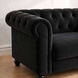 Sofaya Hampton Armchair Chesterfield Seater Sofa Velvet Couch in Black - Size: 1 Seater - thumbnail 3