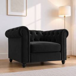 Sofaya Hampton Armchair Chesterfield Seater Sofa Velvet Couch in Black - Size: 1 Seater - thumbnail 2