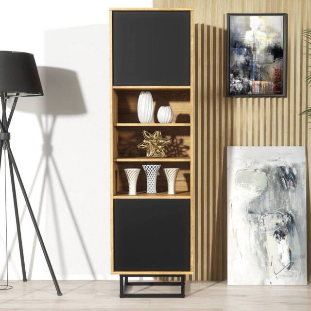Mex Furniture LTD Display Cabinet Harmony Loft 175cm - Dark Oak & Black in Dark Brown - image 1